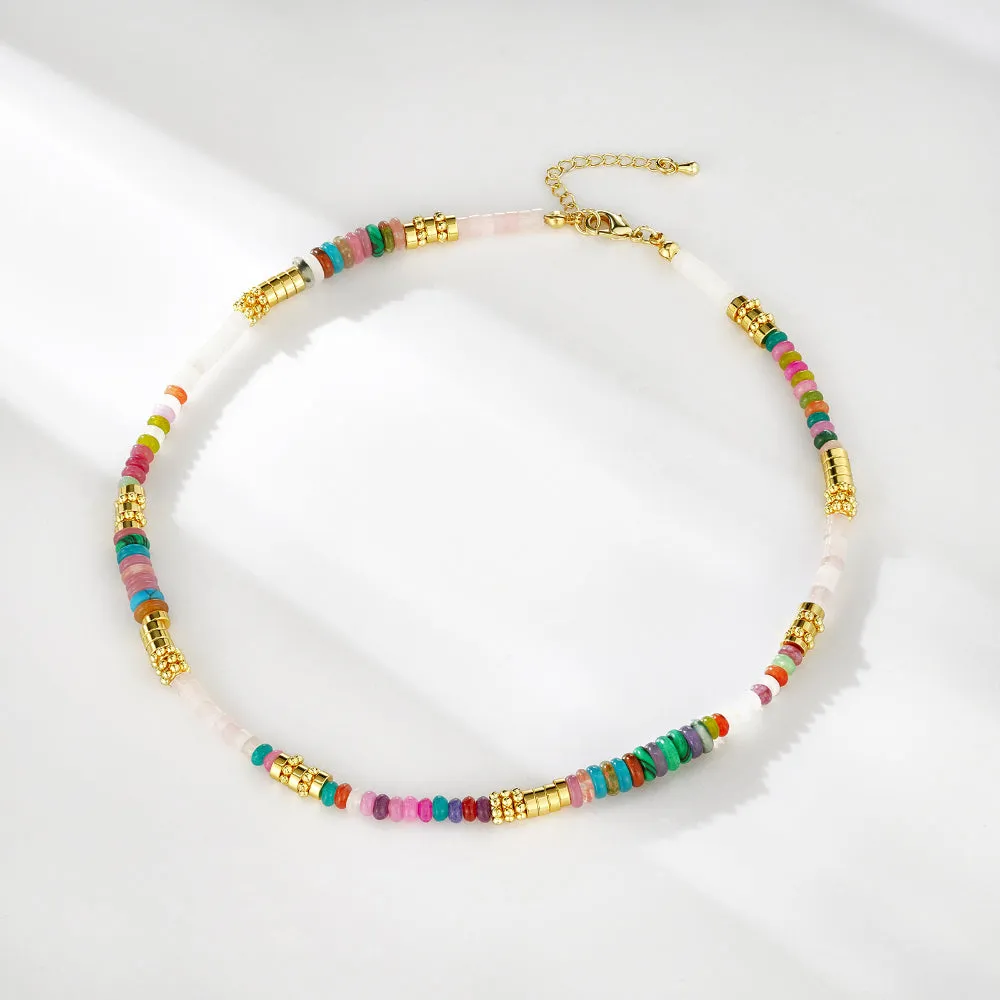 Colorful Gemstone Boho Beaded Choker Natural Stone Necklace