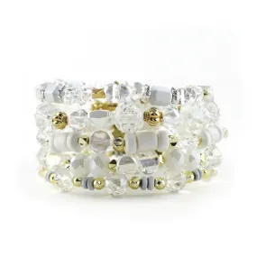 {CONSTANCE} Erimish White   Gold Beads Stack {Set of 5 Bracelets}