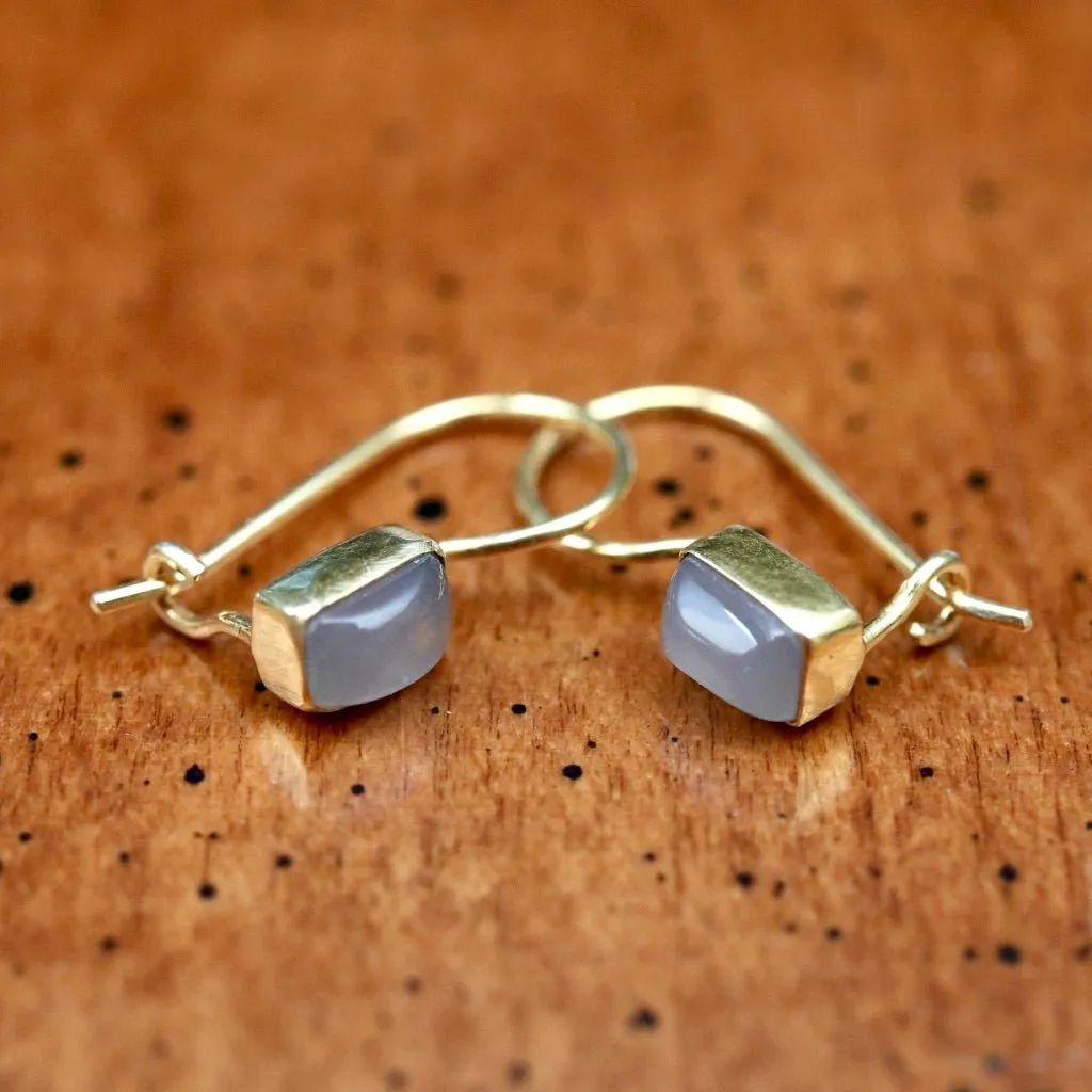 Contemporary Drop Gray Moonstone Earrings