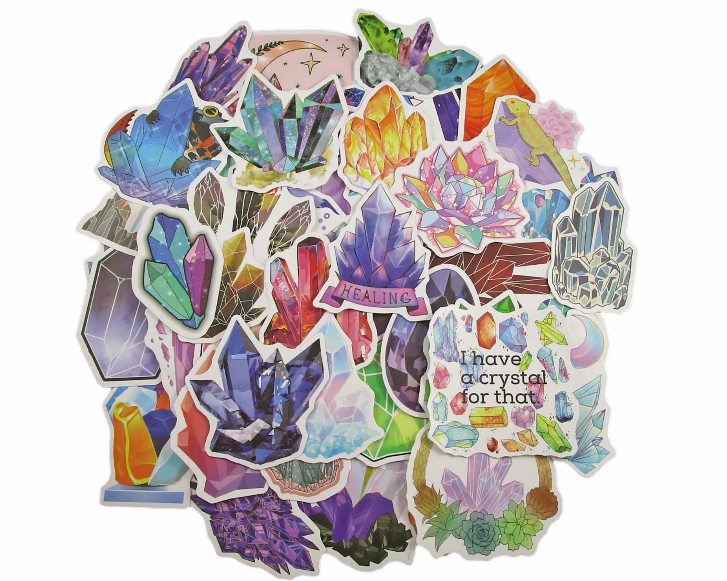 Crystals & Gemstones Sticker Pack - Waterproof PVC Stickers 50pc J259