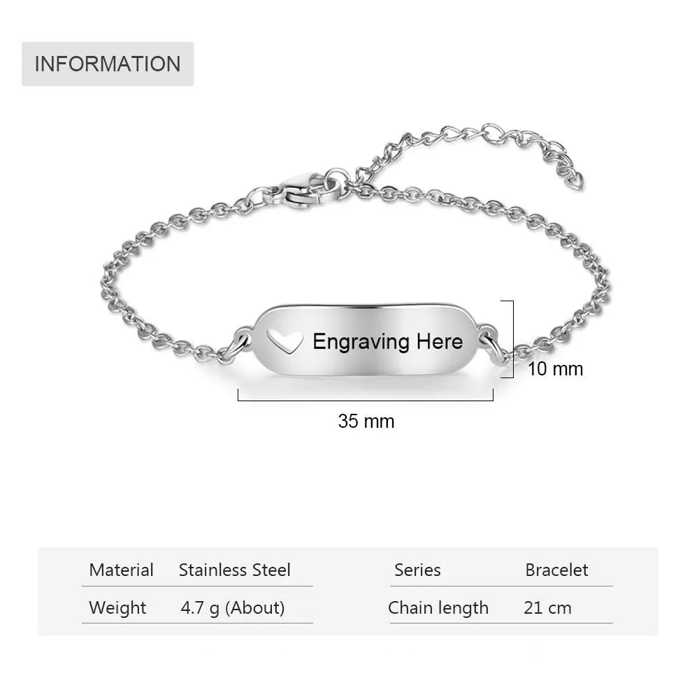 Customized Engravable Bar Bracelets for Women Hollow-out Heart Stainless Steel Personalized Bracelets Custom Gifts