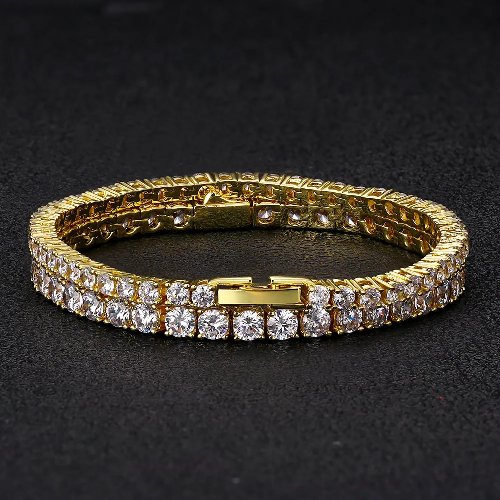 CZ Diamond Tennis Bracelets Set for Men's in 14K Gold (3mm 4mm) KRKC