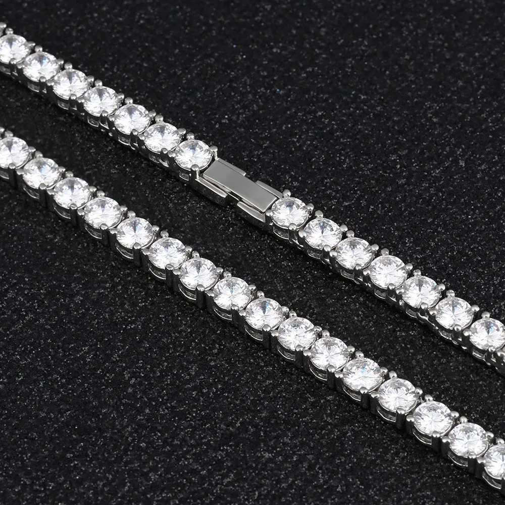 CZ Diamond Tennis Bracelets Set for Men's in White Gold (3mm 4mm) KRKC