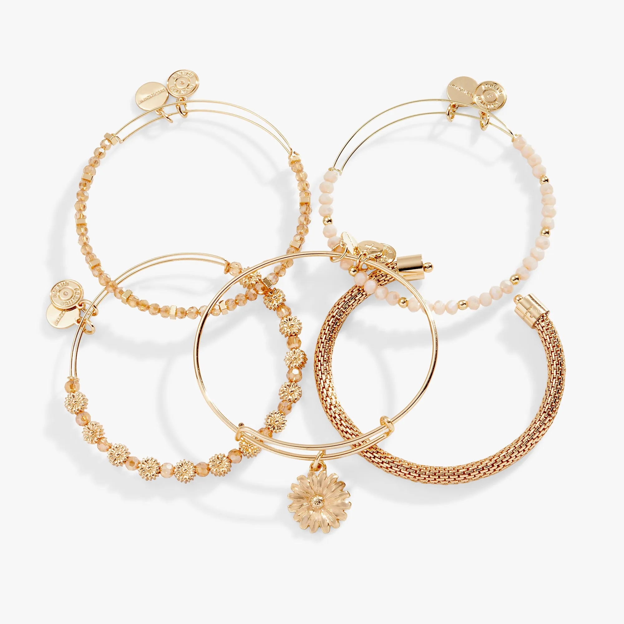 Daisy Charm Bangle Bracelet, Set of 5