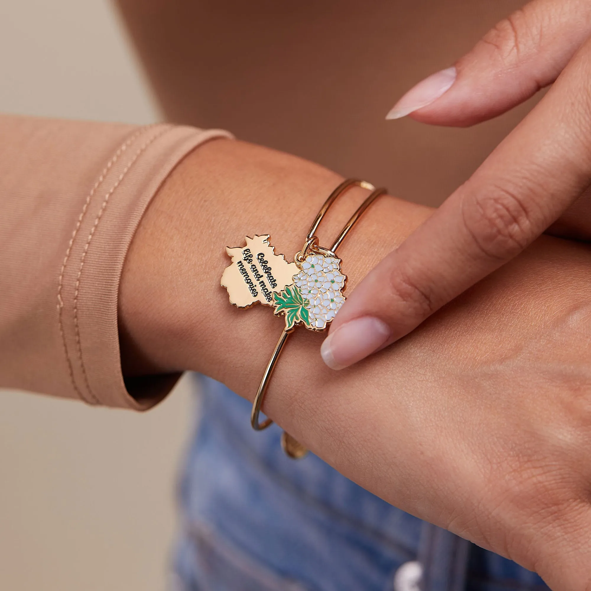 Delphinium Flower Mantra Charm Bangle