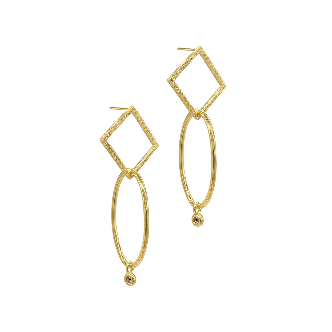 Diamond Bezeled Drop Earrings gold