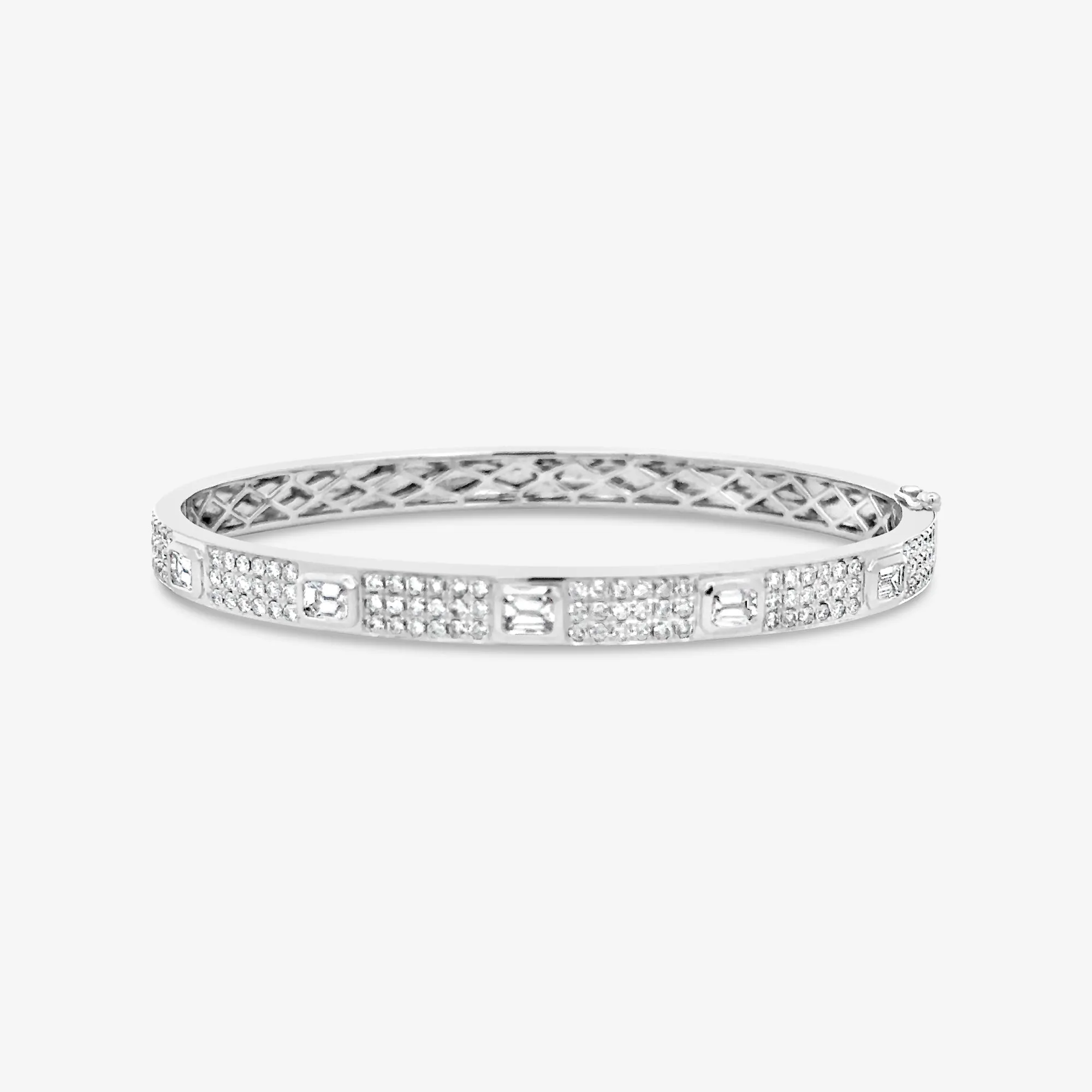 Emerald Cut Diamonds & Round Pave Bangle Bracelet