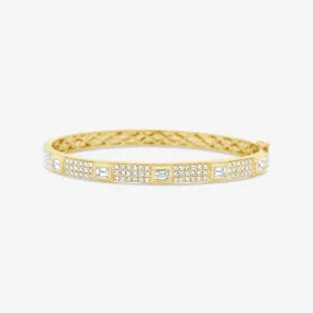 Emerald Cut Diamonds & Round Pave Bangle Bracelet