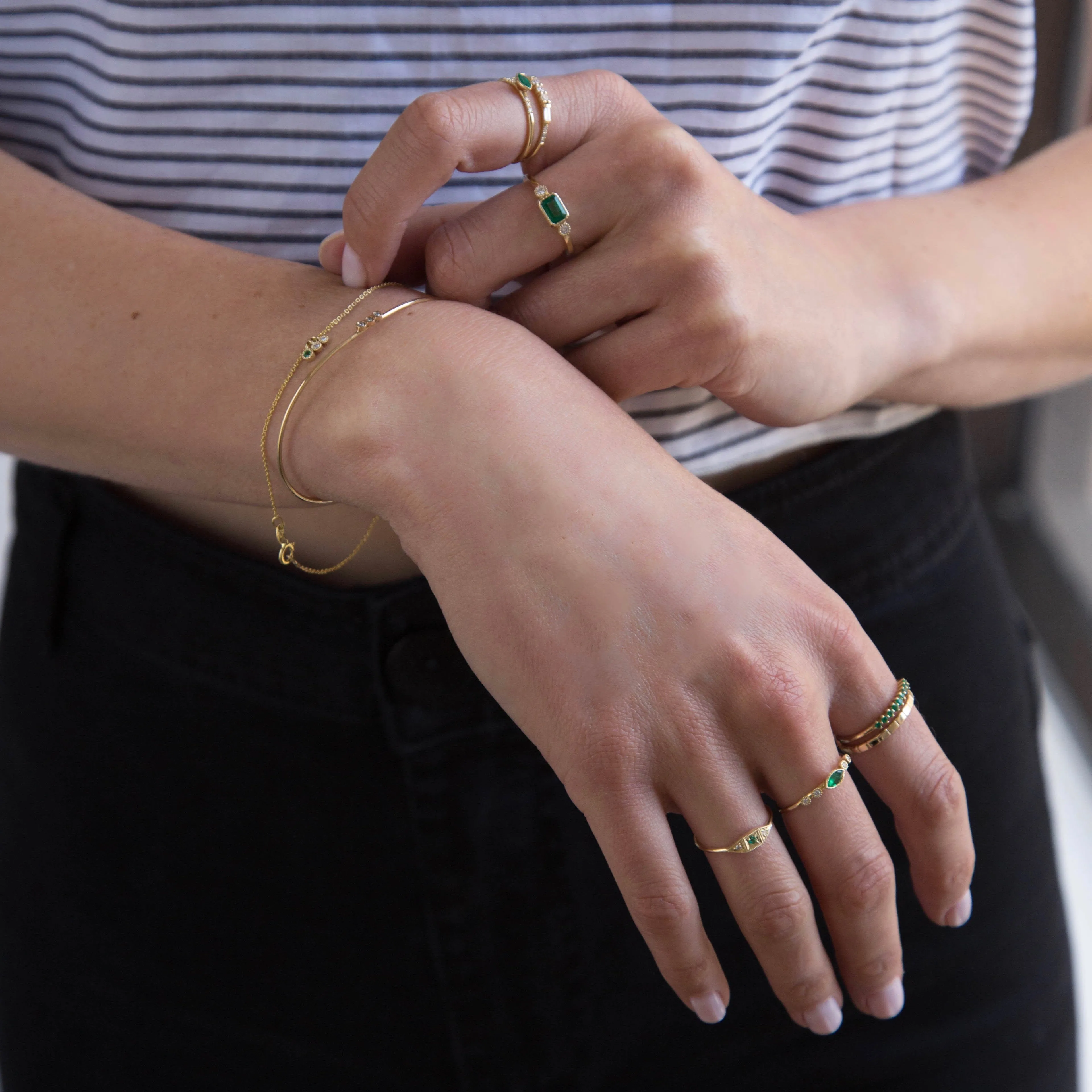 Emerald Diamond Moon Drop Bracelet