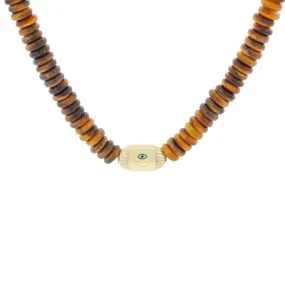 Enameled Hamsa Hexagon Bolt Tiger's Eye Choker