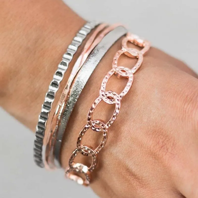 End Game Copper and Silver Set of Bangle Bracelets