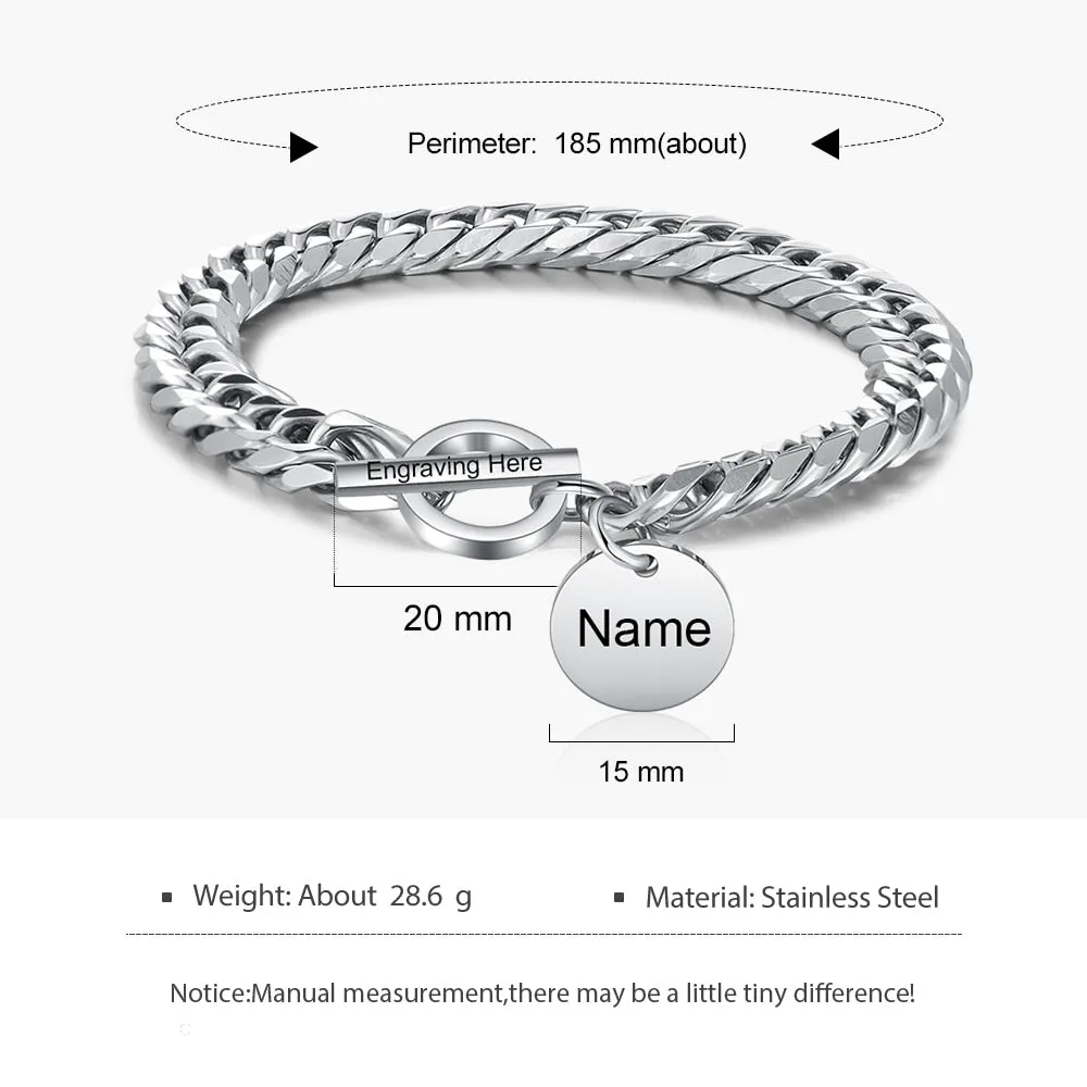 Engraving Name Toggle Bracelet Stainless Steel Link Chain Bracelets for Women