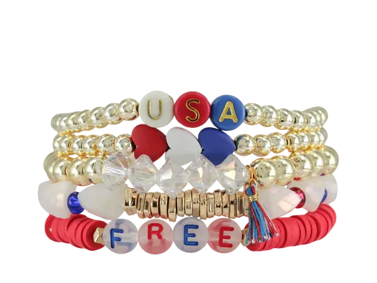 Erimish {STARS   STRIPES} Red, White   Blue Patriotic Stack {Set of 5 Bracelets}