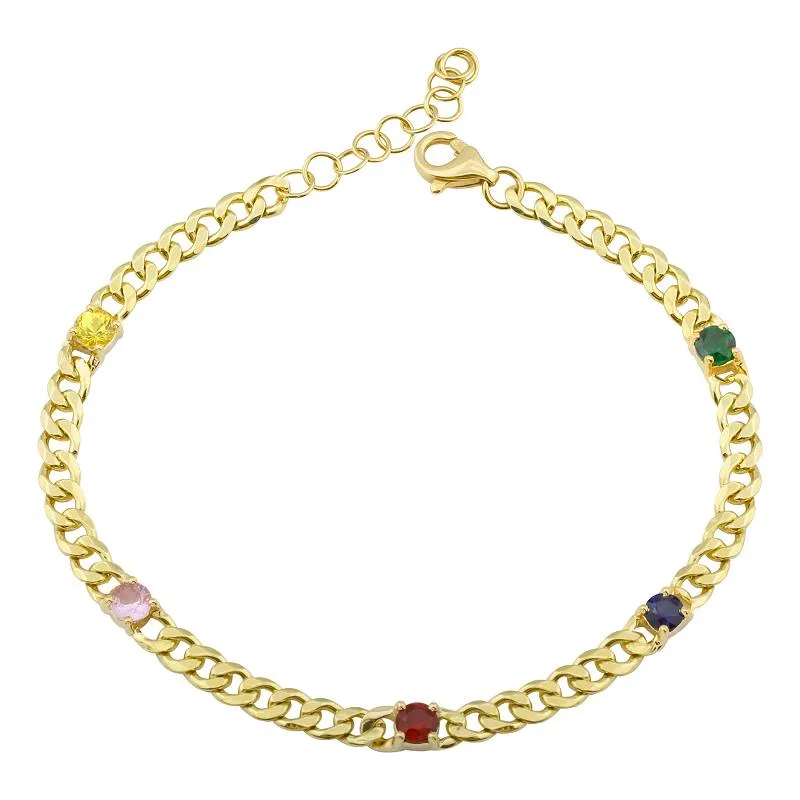 Five Gemstones Cuban Chain Bracelet