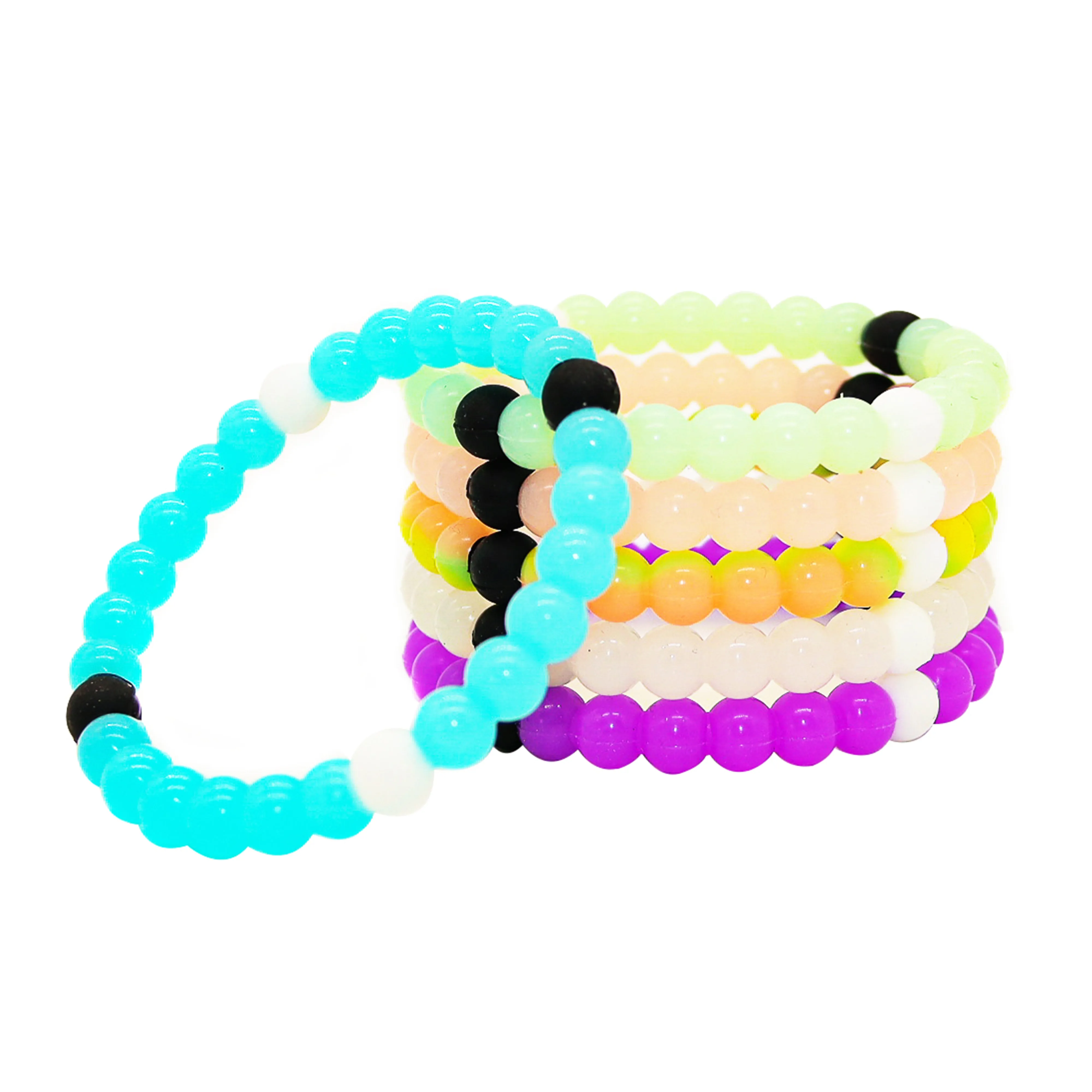 Glow In The Dark Beaded Bubble Bracelets - 6 Pack