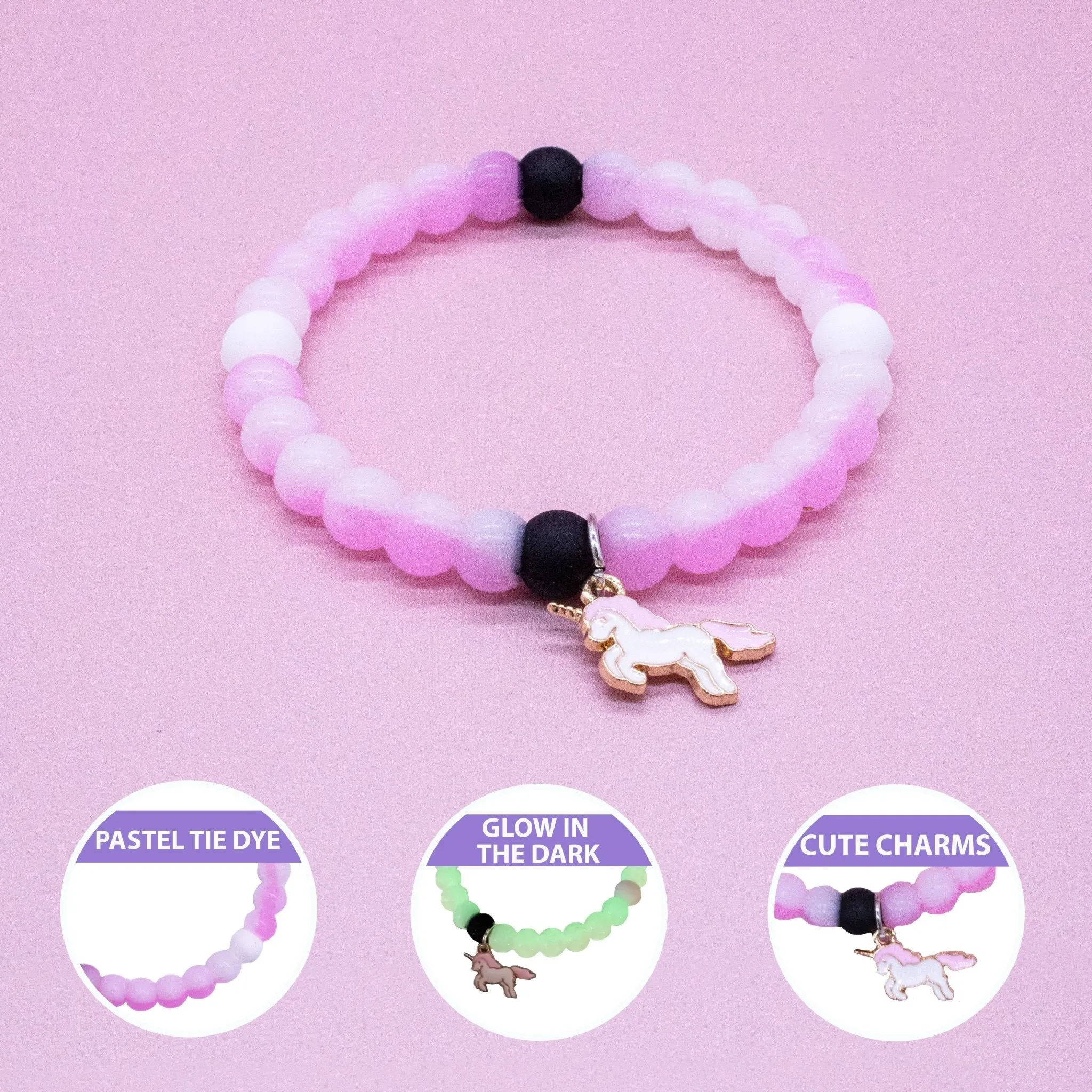 Glow in the Dark Unicorn Charm Bubble Bracelets - 3 Pack