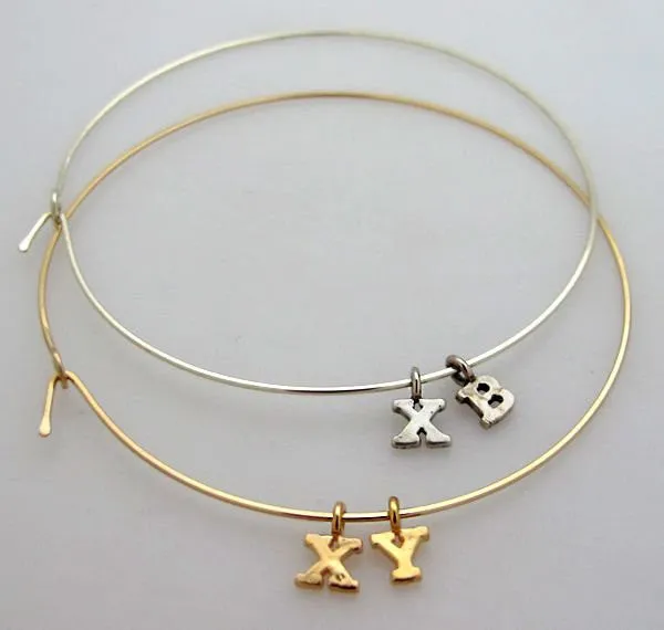 Gold Bangle Bracelet with Custom Initials Charms