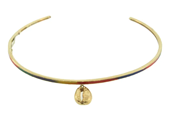 Gold Enameled Choker with Shell Pendant