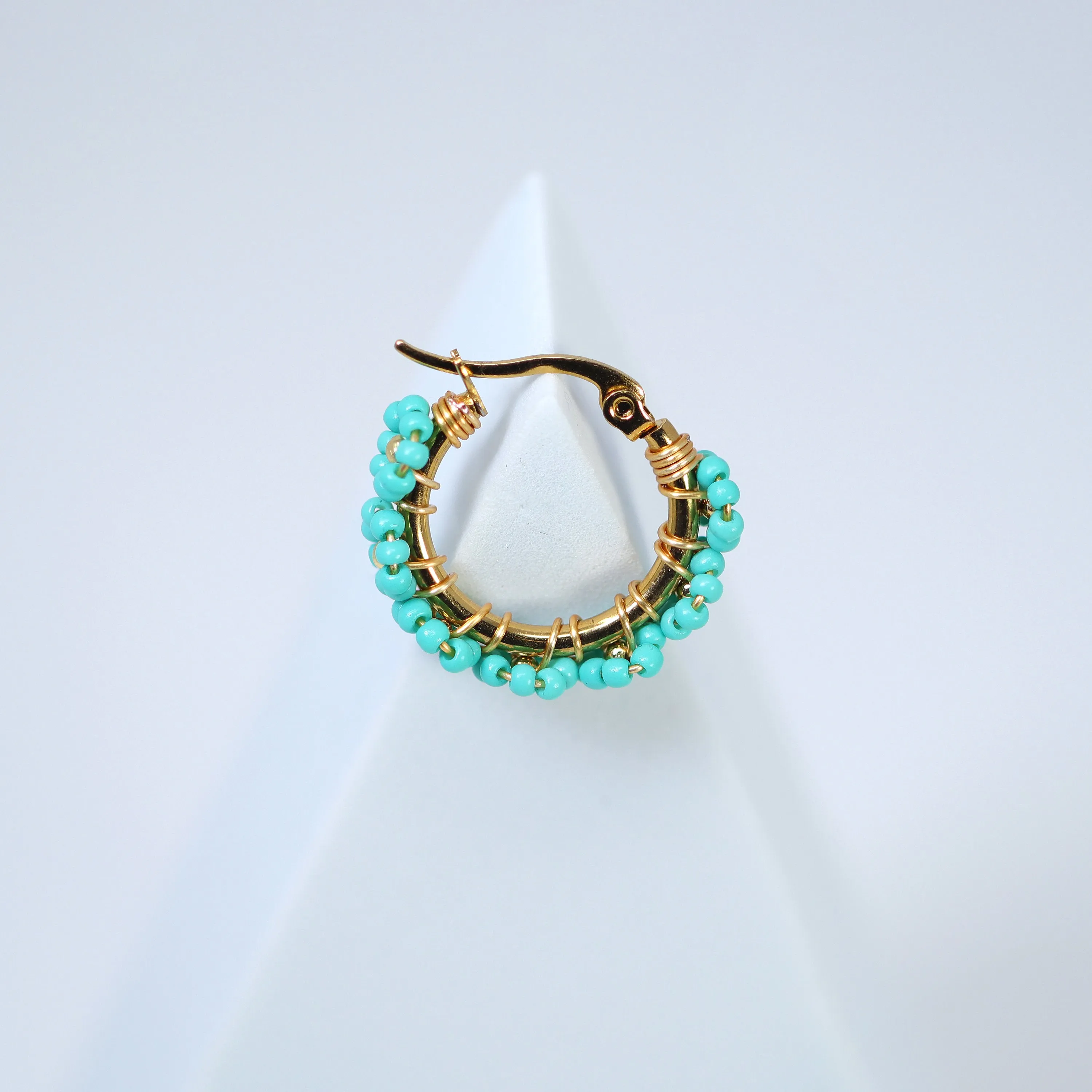 Gold Turquoise Blue Color Beaded Hoop Earrings, Bridal Earrings, Wedding Guest Earrings, Statement Earrings.