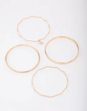 Gold Wavy Bangle 4-Pack