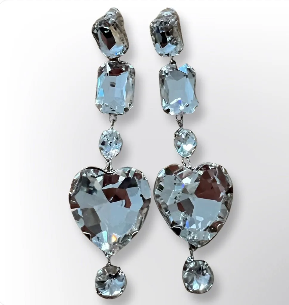 Heart Crystal drop earrings - Large