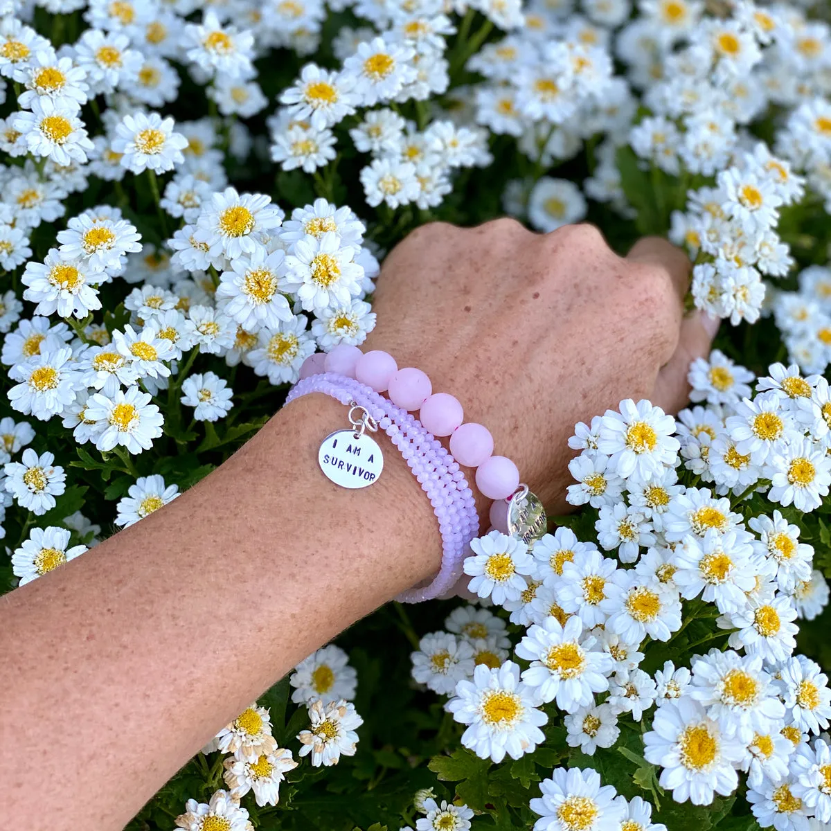 I am a Survivor - Affirmation Bracelets Combo with Rose Quartz