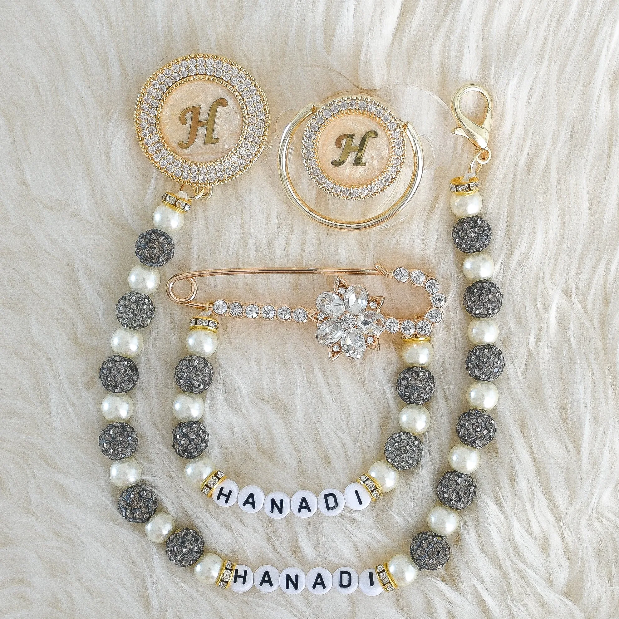 Initial Crystal Glam Pacifier & Personalised Clip Set