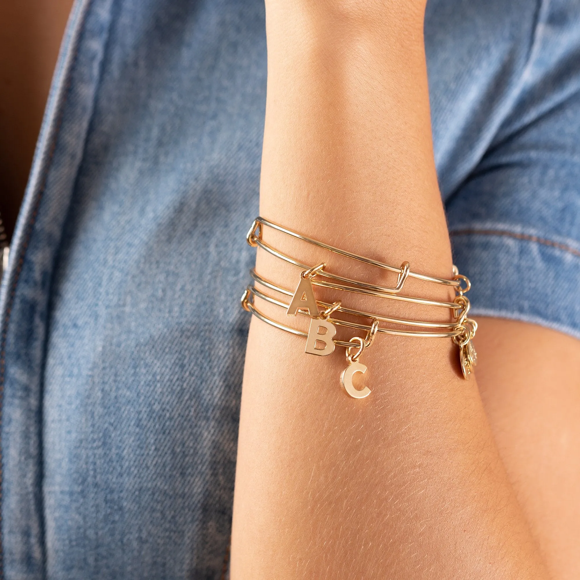 Initial W Charm Bangle