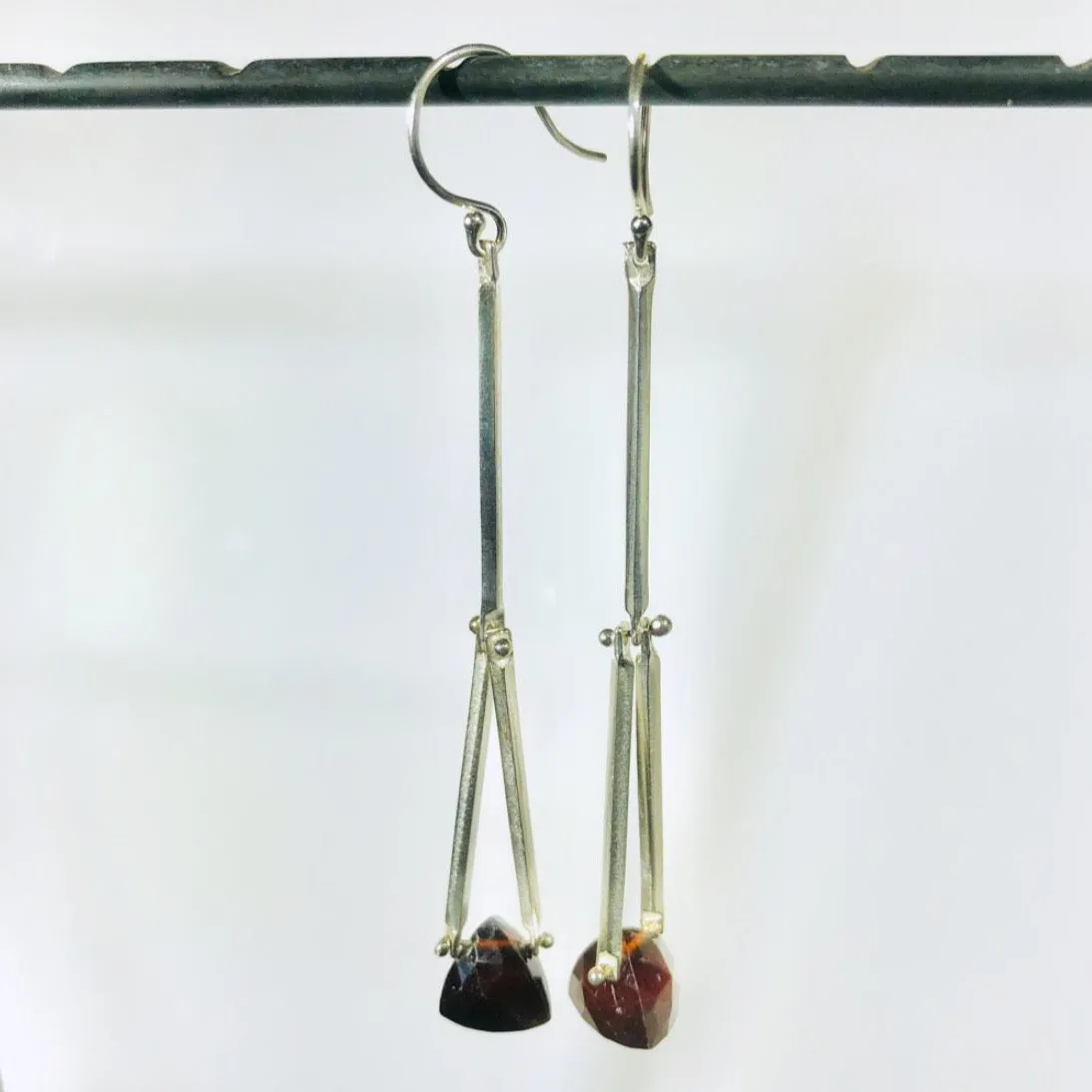 Long twist stick earrings in green amethysts