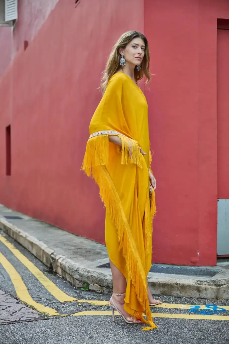 Mango Asymmetrical Kaftan With Fringe