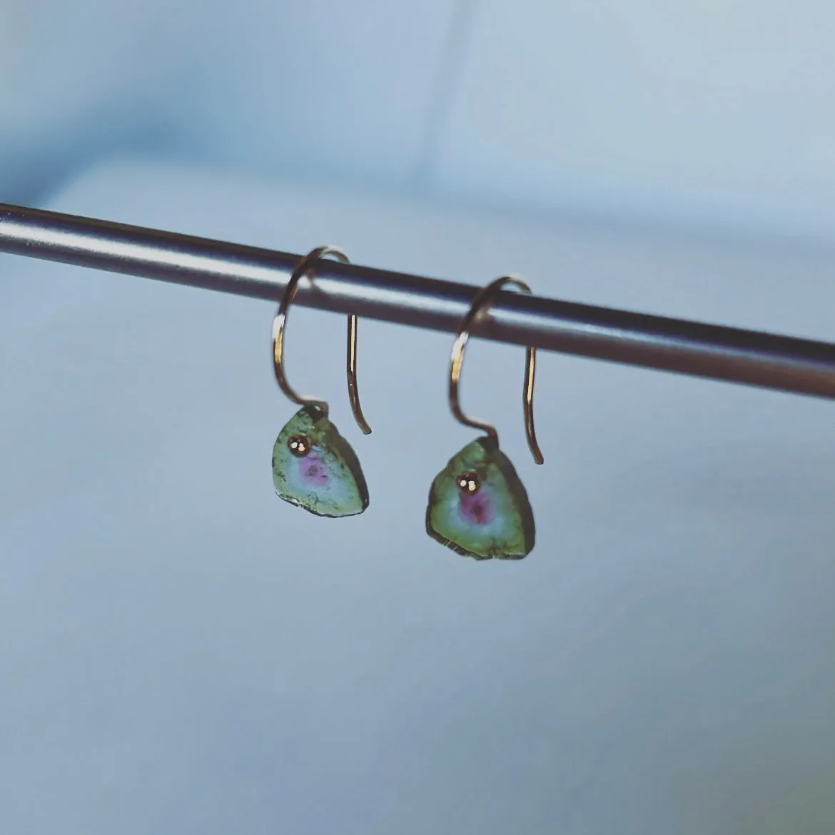 Mini triangles in watermelon, tourmaline earrings 