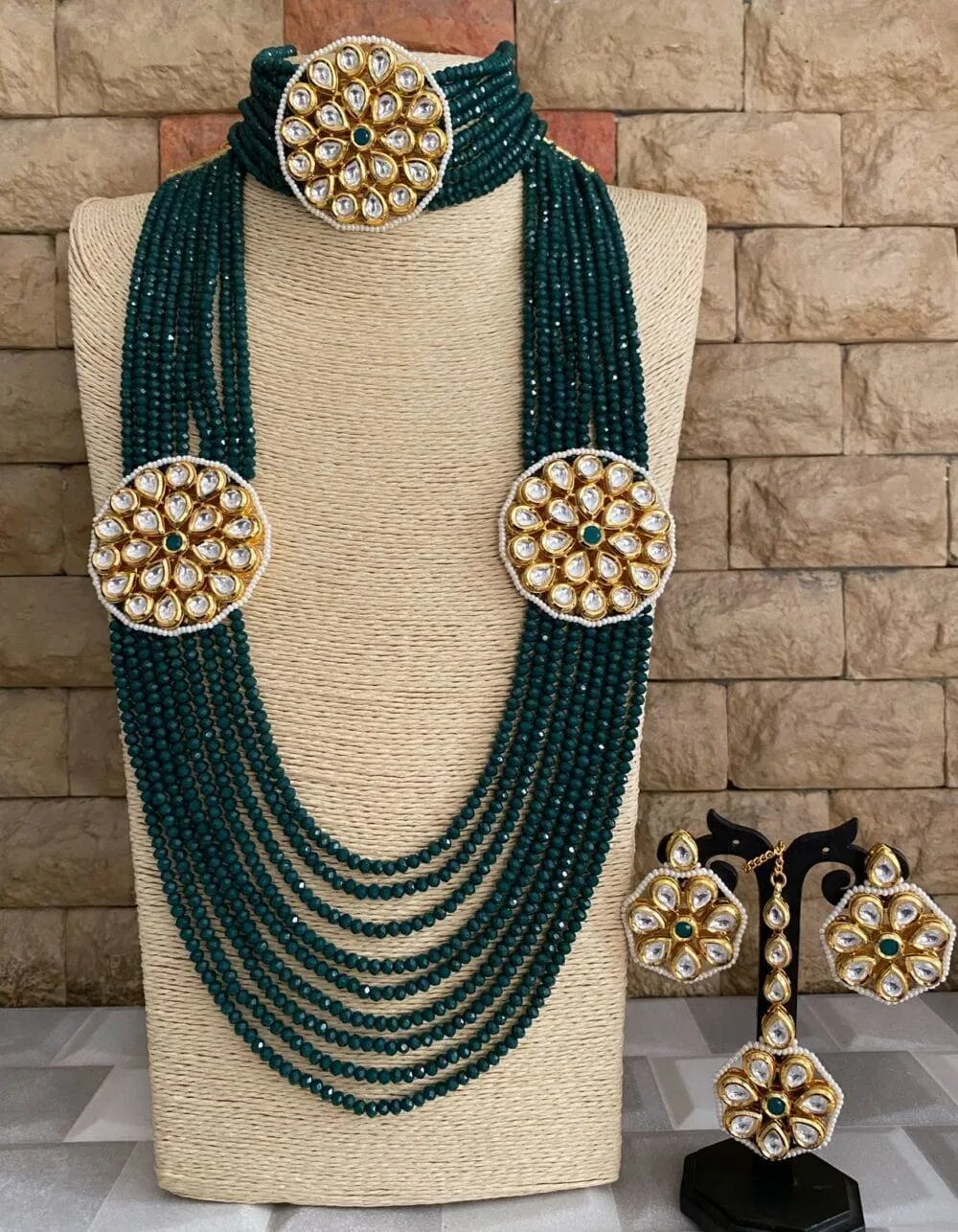 Multilayered Crystal Beads Choker And Long Necklace Set By Gehna Shop