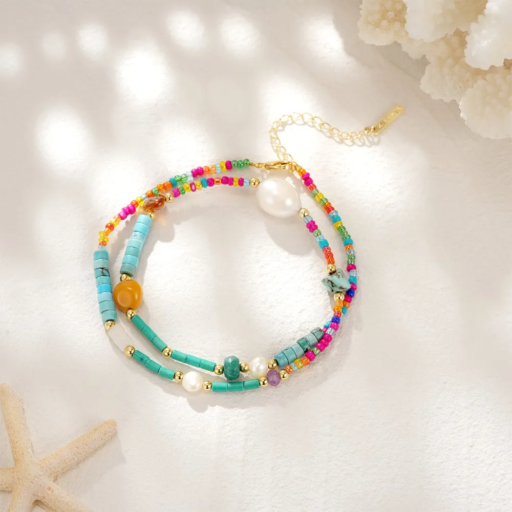 Natural Beaded Gemstone Colorful & Pearl Choker Necklace