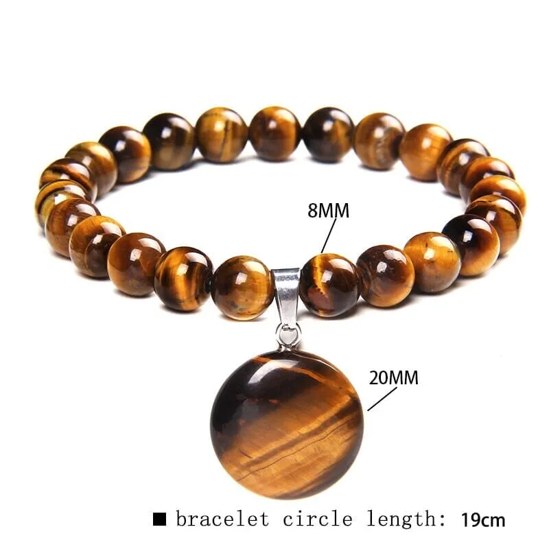 Natural Stone Round Tiger Eye Bead Pendant Bracelets