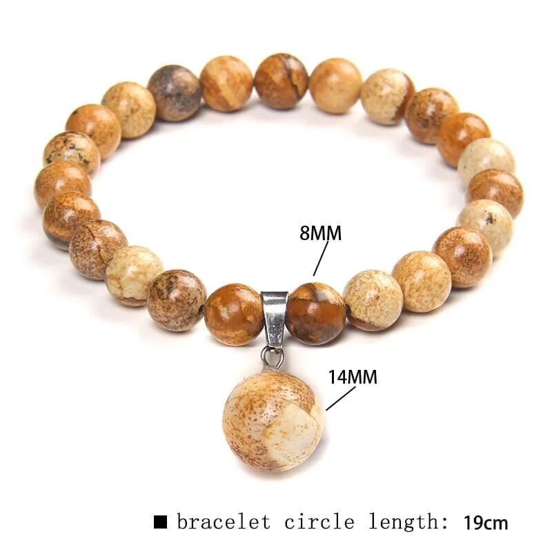 Natural Stone Round Tiger Eye Bead Pendant Bracelets