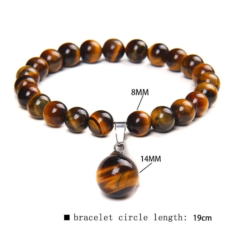 Natural Stone Round Tiger Eye Bead Pendant Bracelets