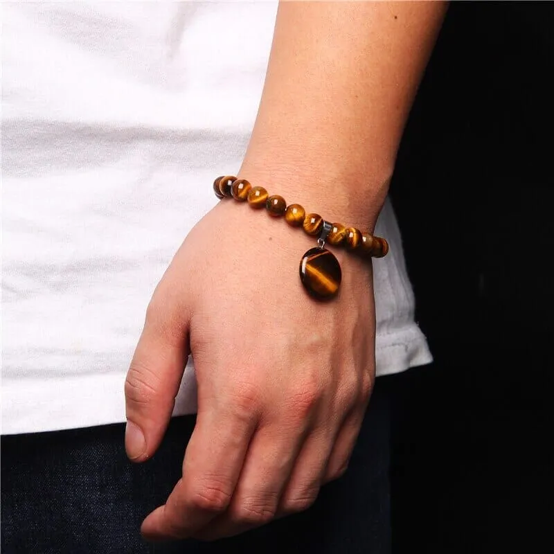 Natural Stone Round Tiger Eye Bead Pendant Bracelets