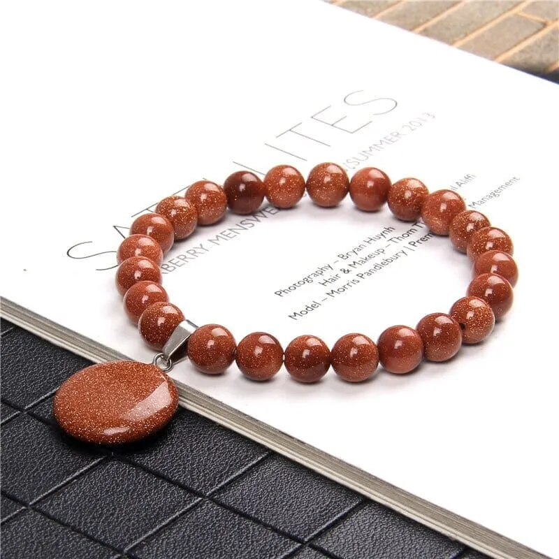 Natural Stone Round Tiger Eye Bead Pendant Bracelets