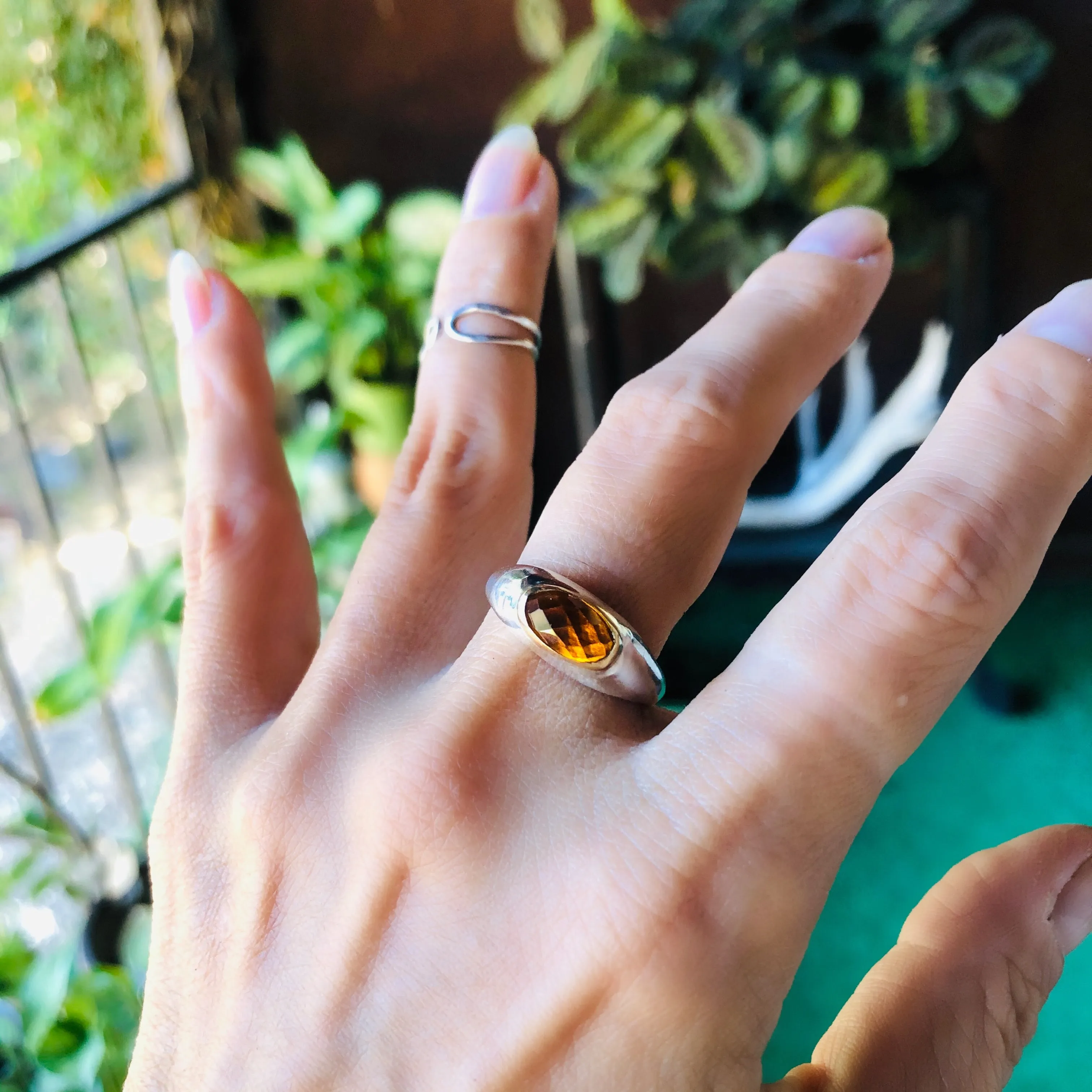 Oblong two toned bezel ring with citrine