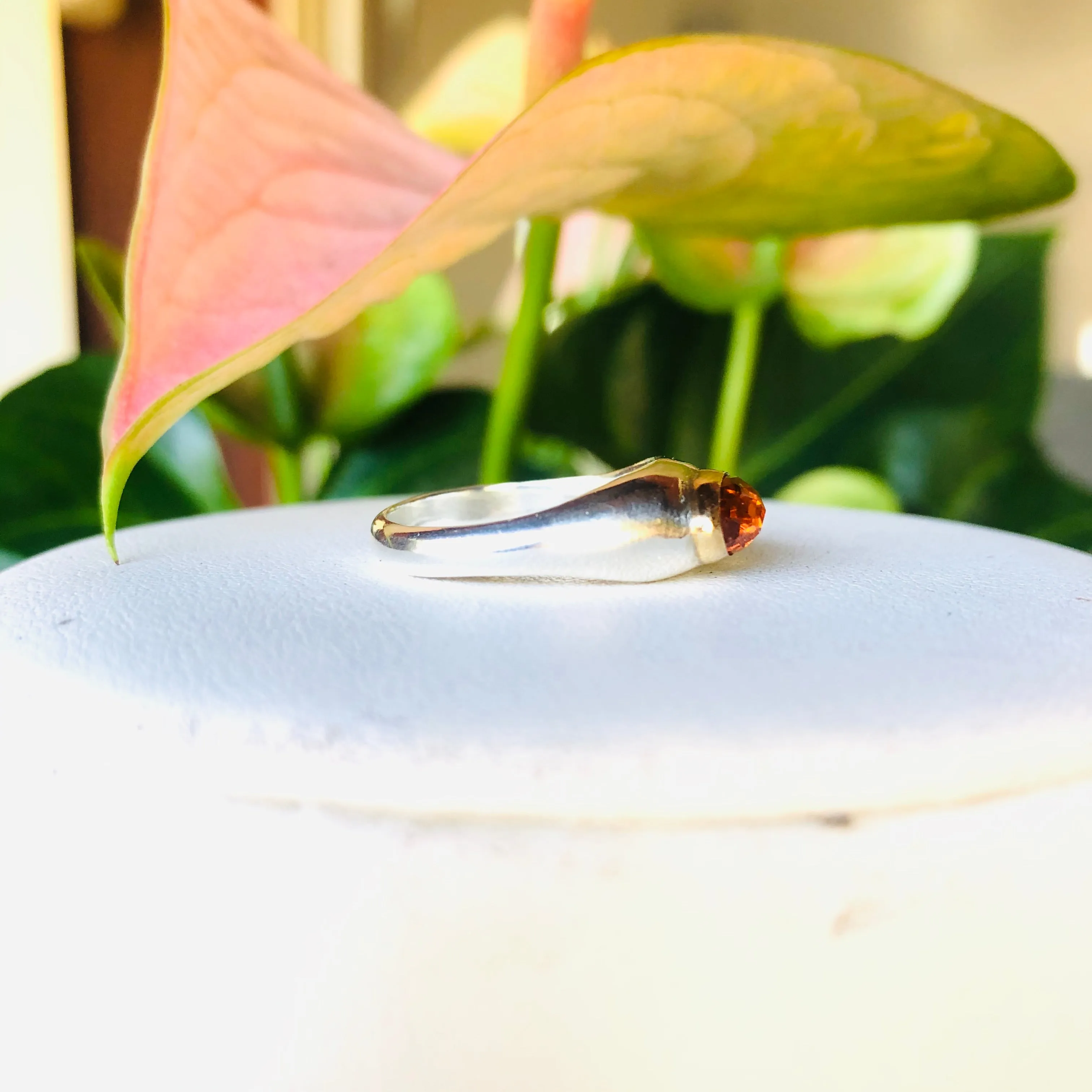 Oblong two toned bezel ring with citrine