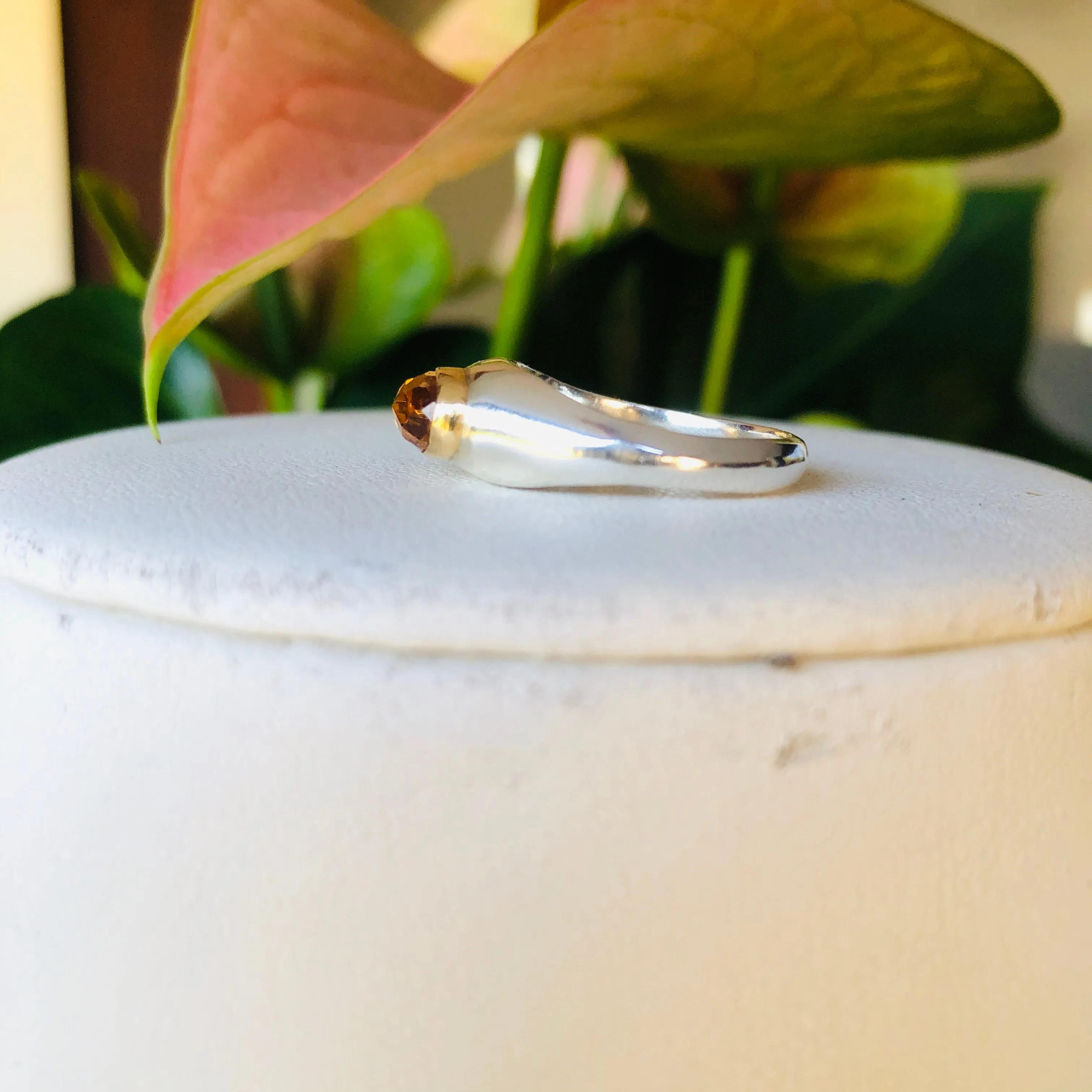 Oblong two toned bezel ring with citrine