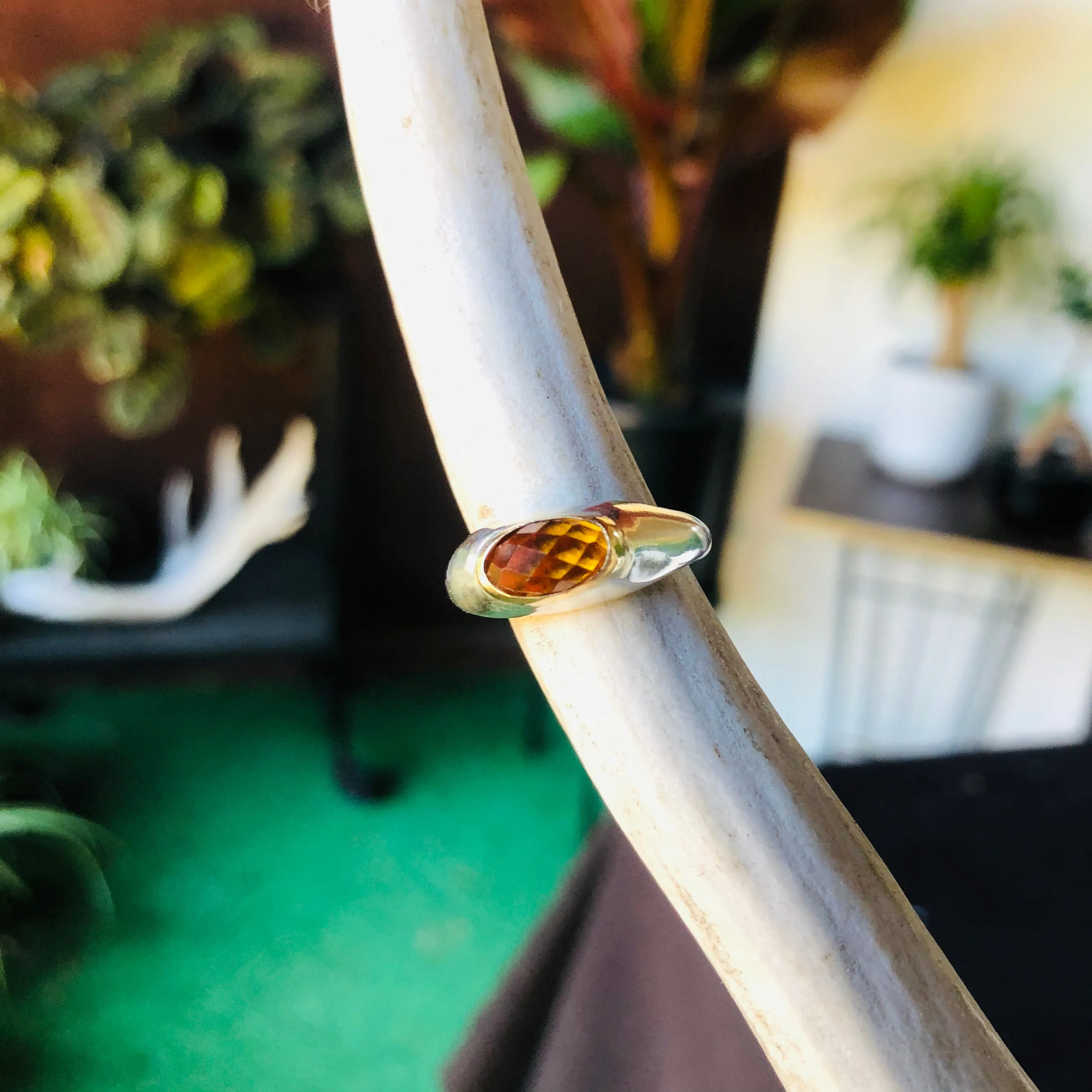 Oblong two toned bezel ring with citrine