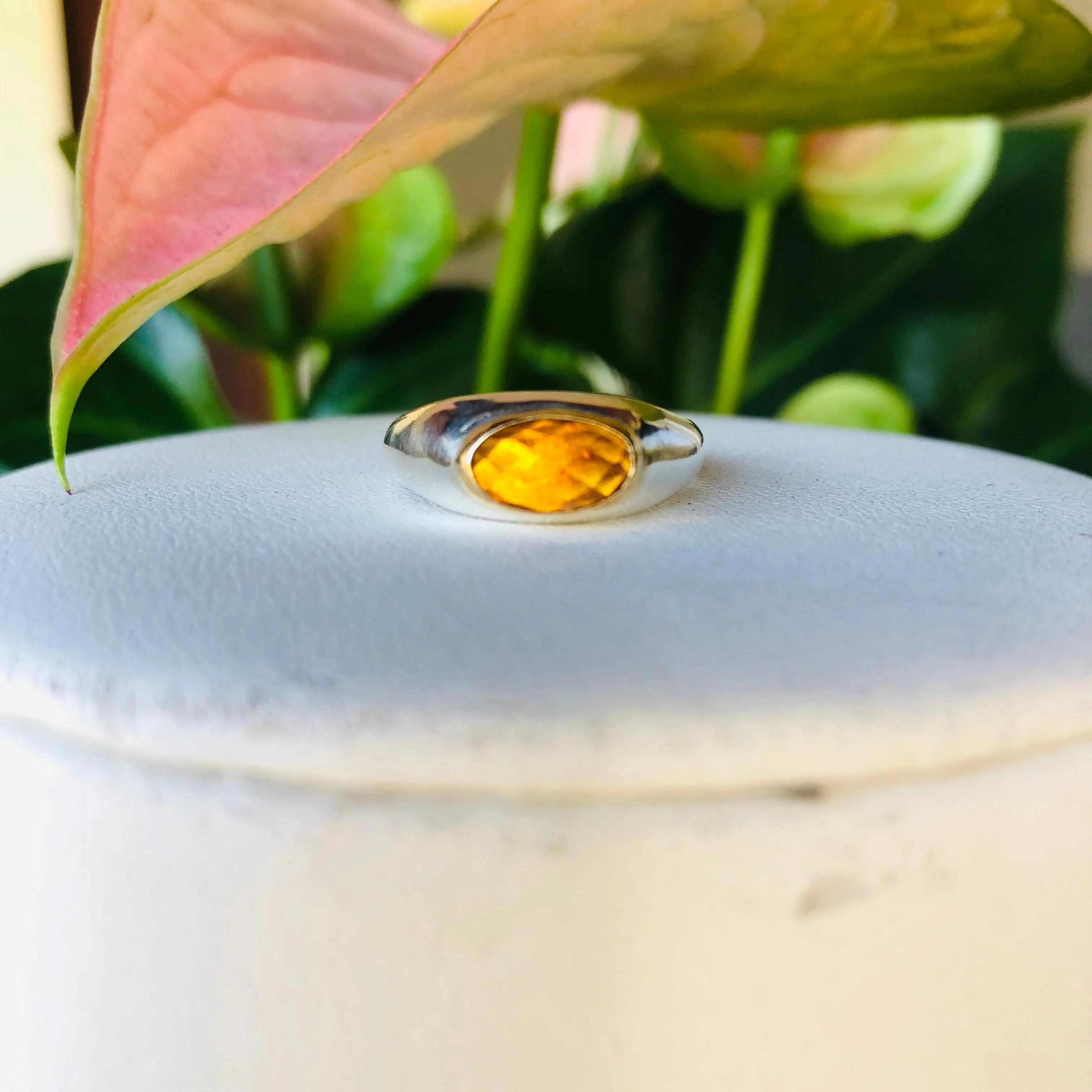 Oblong two toned bezel ring with citrine