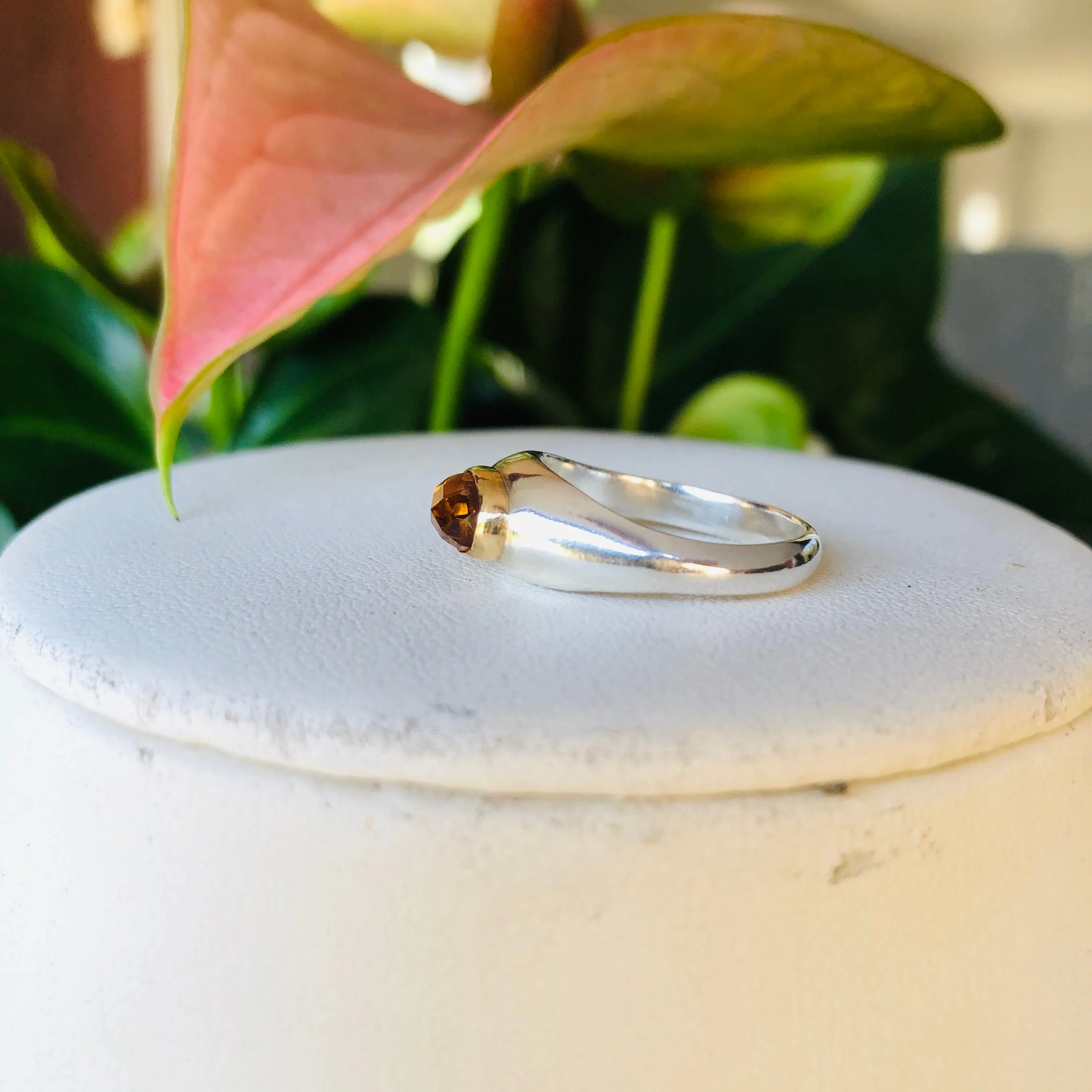 Oblong two toned bezel ring with citrine