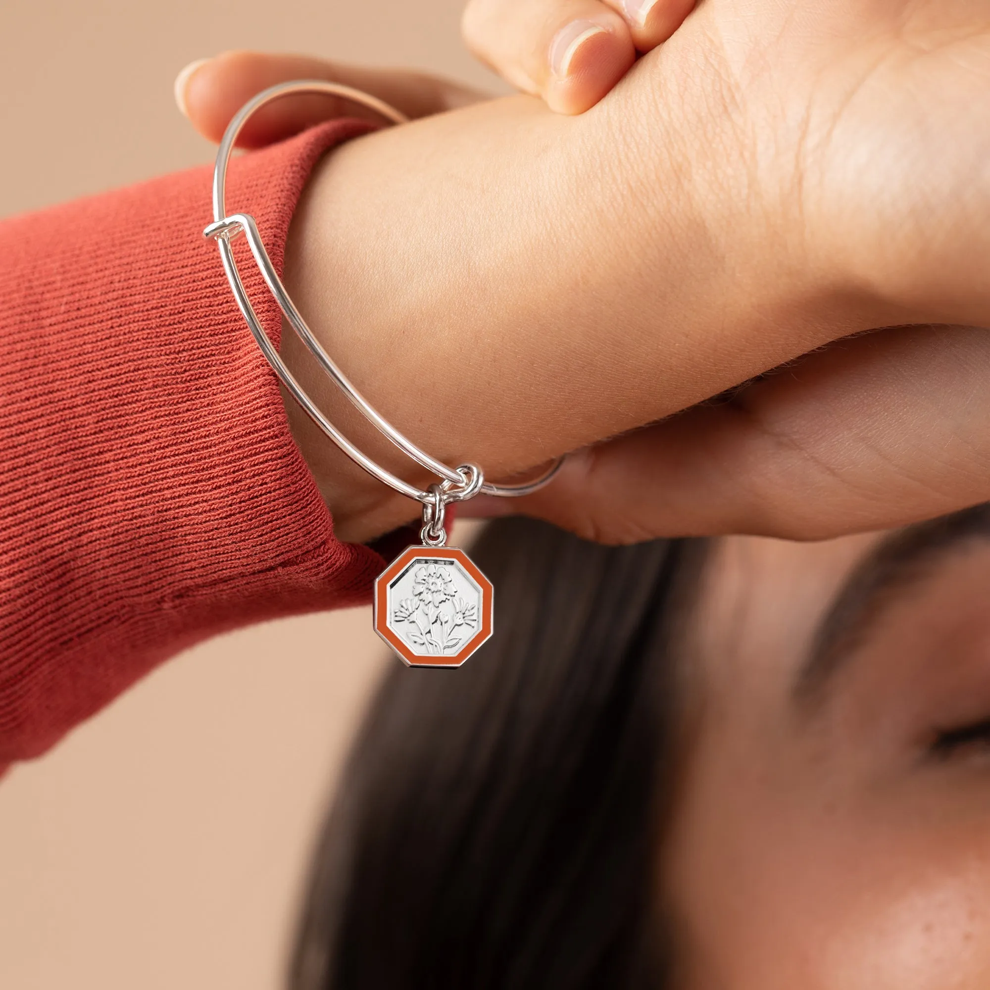 October Marigold Flower Charm Bangle