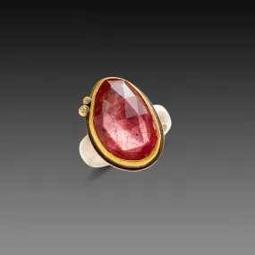 Organic Pink Tourmaline Ring with Diamond Dots