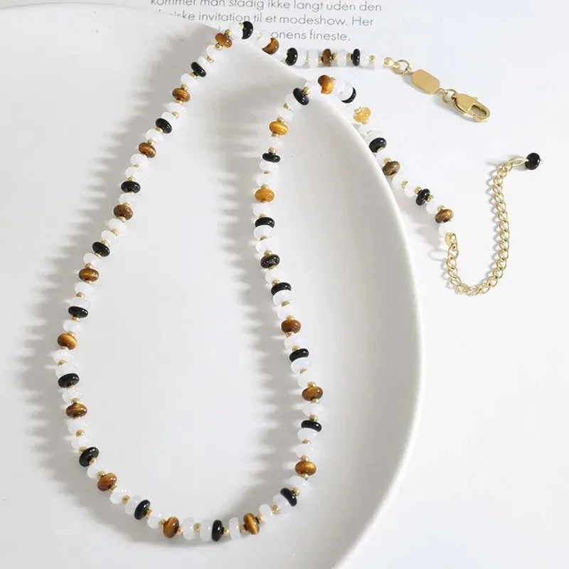 Palawan |  Tigers Eye, White Jade and Black Agate 18k gold choker