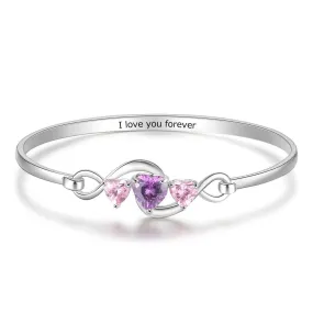 Personalized 3 Heart-Shaped Birthstones Bracelets For Women