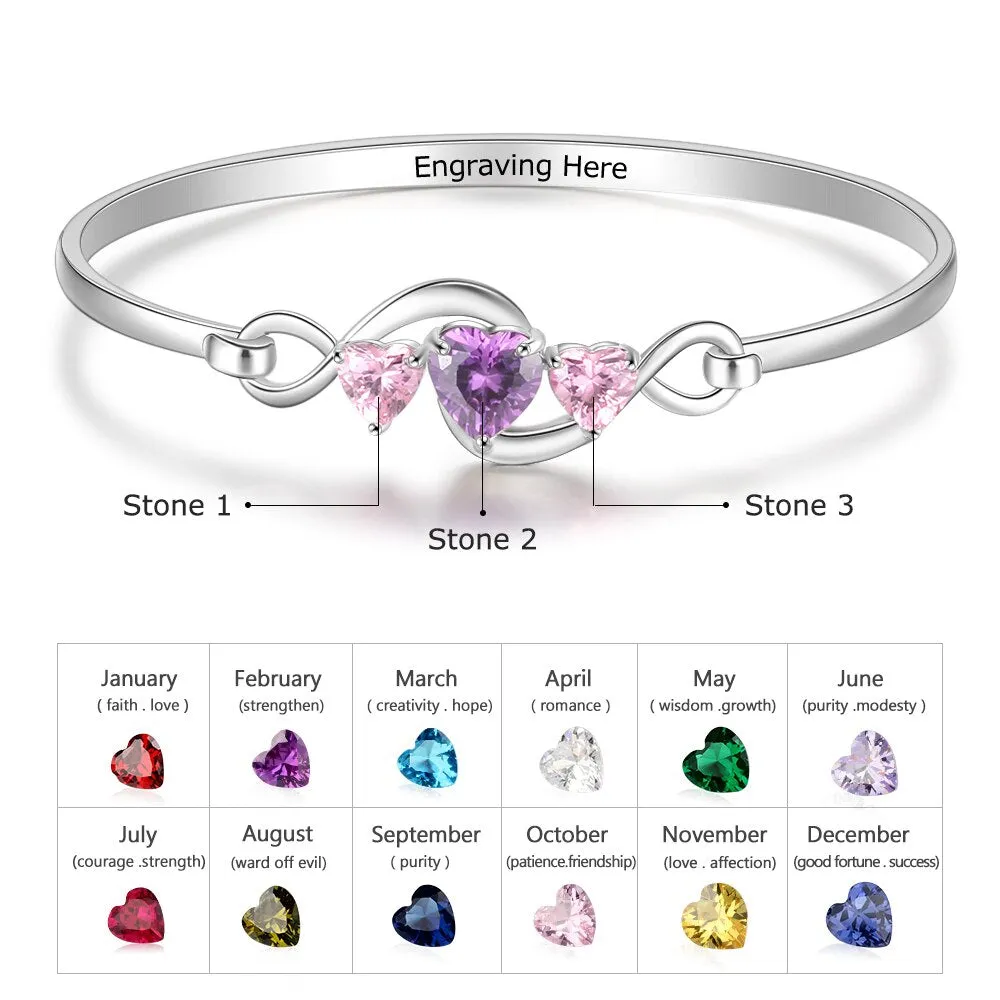 Personalized 3 Heart-Shaped Birthstones Bracelets For Women