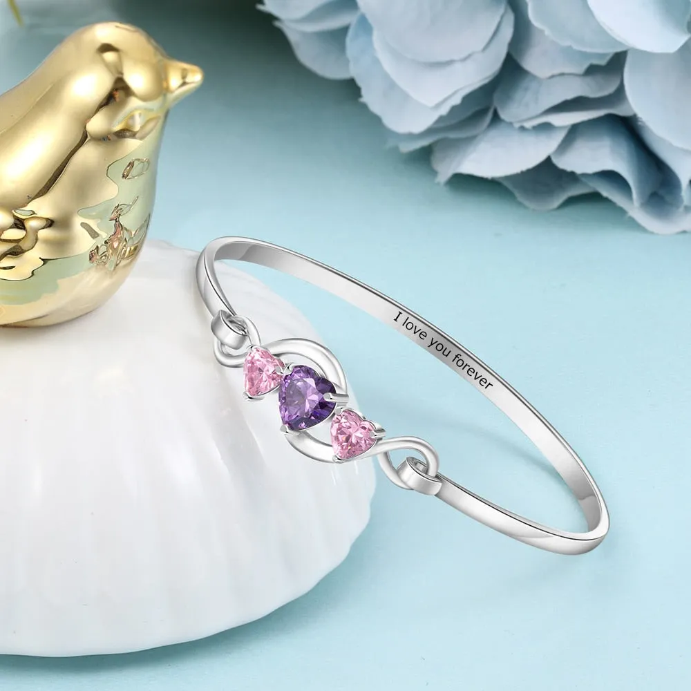 Personalized 3 Heart-Shaped Birthstones Bracelets For Women